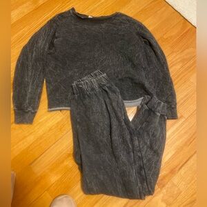 Bobbles and Lace Charcoal Gray Lounge Set Faded Wash